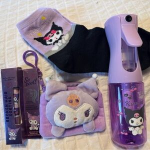Sanrio Kuromi From Hello Kitty-Keychain Pouch/Spray Bottle/Socks/ Hair Bundle